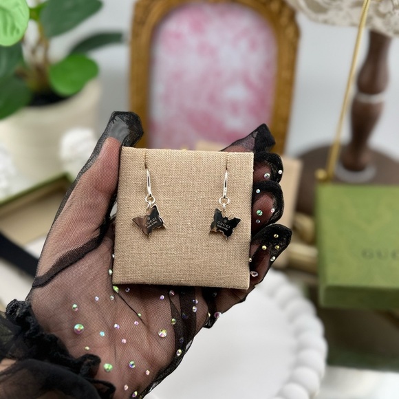 Gucci Butterfly Sterling Silver Drop Earrings Authentic Made in Italy - Picture 6 of 8